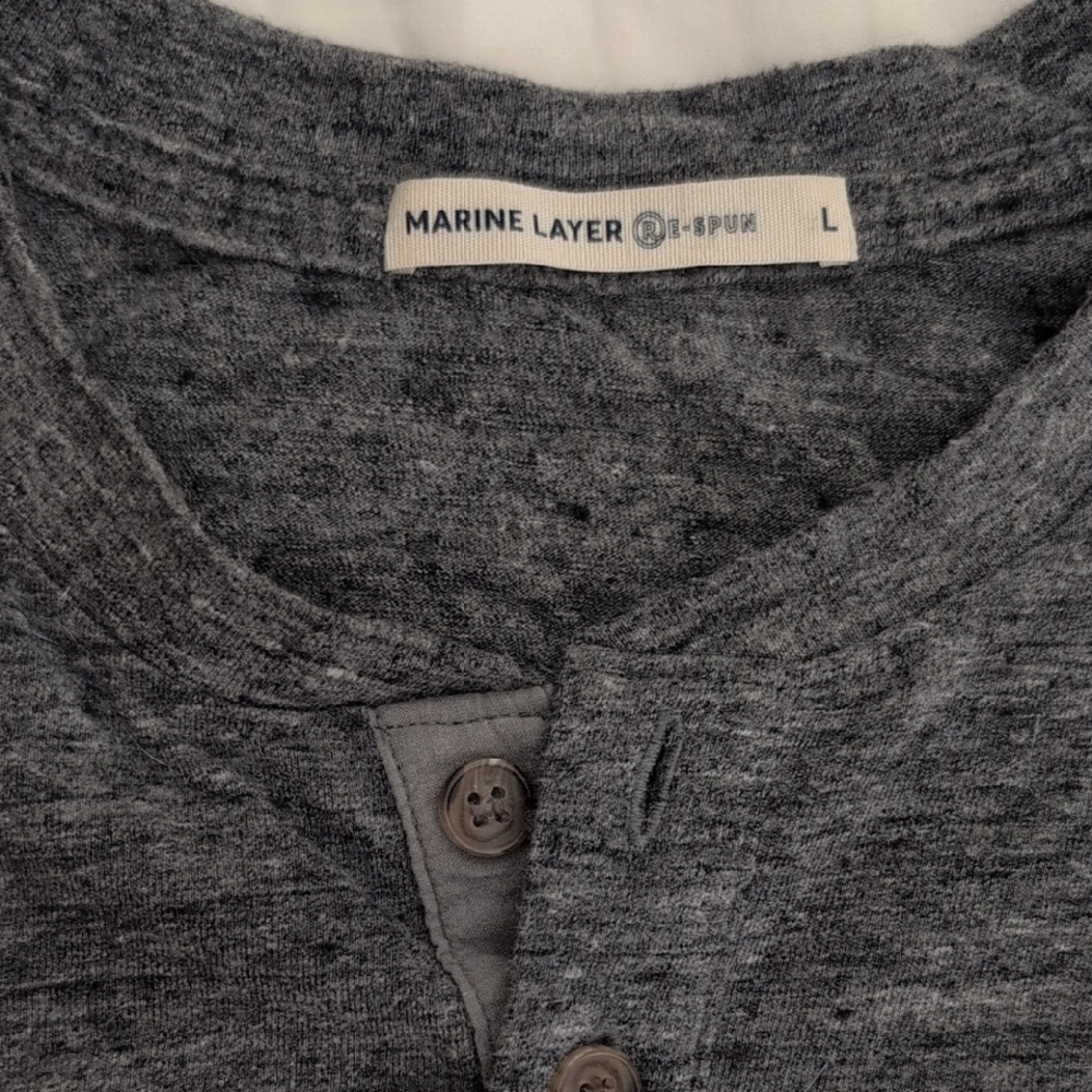 Marine Layer Short Sleeve Henley, Dark Heather Grey, Size L - Picture 3 of 6